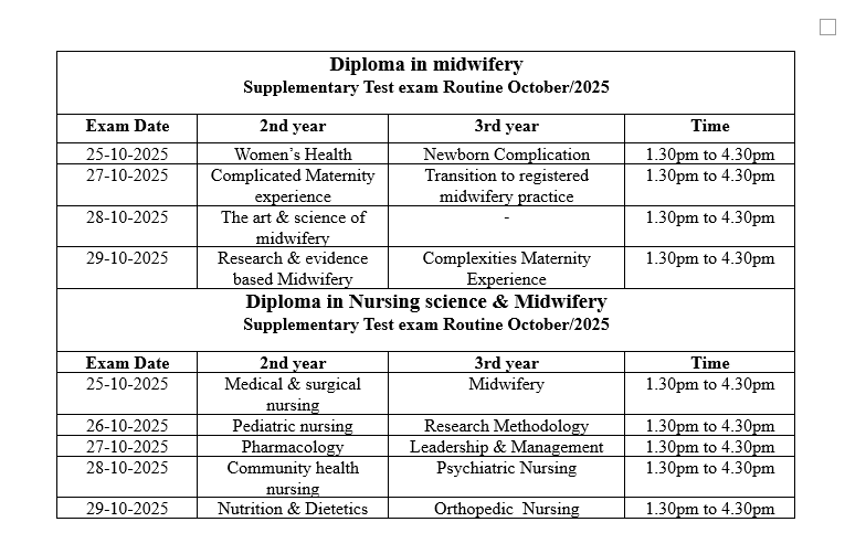 (DN & DM) Notice Regarding Test Supplementary Examination - 2nd & 3rd year